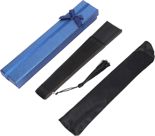 Hand Fans for Women Foldable, Black Folding Fan with Gift Box Silk Bamboo Frames Cosplay Party Props V1259-DP01-A-796