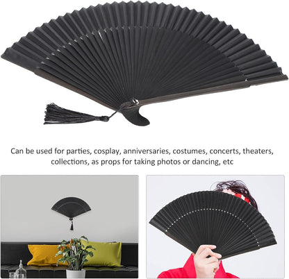 Hand Fans for Women Foldable, Black Folding Fan with Gift Box Silk Bamboo Frames Cosplay Party Props V1259-DP01-A-796