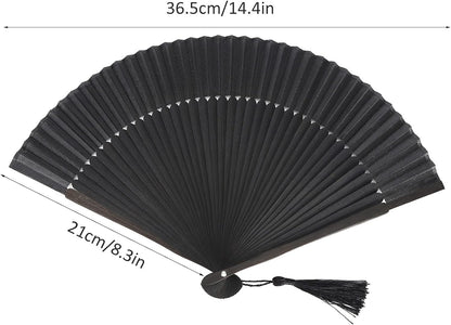 Hand Fans for Women Foldable, Black Folding Fan with Gift Box Silk Bamboo Frames Cosplay Party Props V1259-DP01-A-796