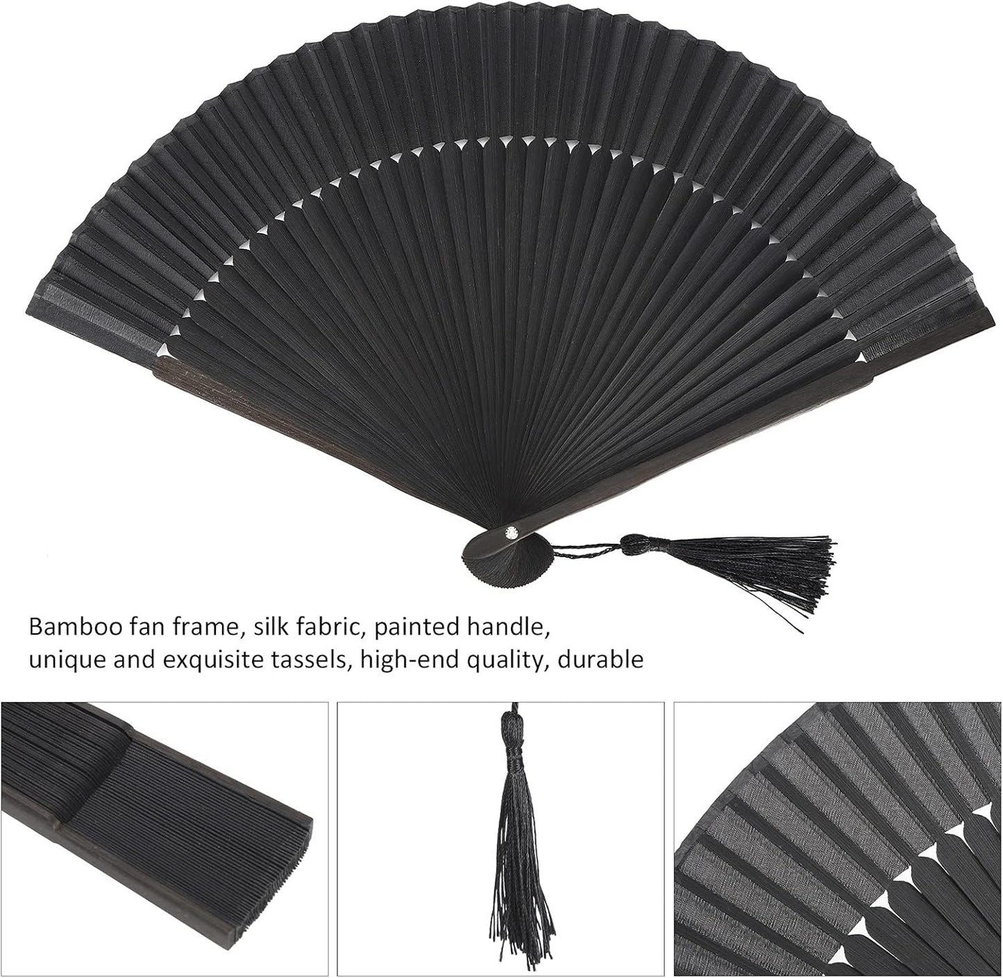 Hand Fans for Women Foldable, Black Folding Fan with Gift Box Silk Bamboo Frames Cosplay Party Props V1259-DP01-A-796