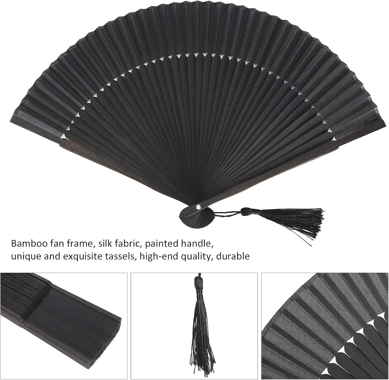 Hand Fans for Women Foldable, Black Folding Fan with Gift Box Silk Bamboo Frames Cosplay Party Props V1259-DP01-A-796