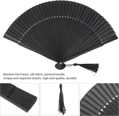 Hand Fans for Women Foldable, Black Folding Fan with Gift Box Silk Bamboo Frames Cosplay Party Props V1259-DP01-A-796