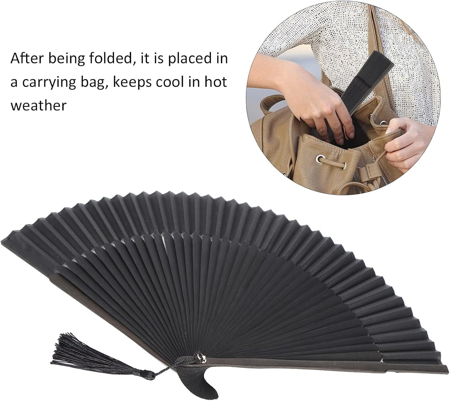 Hand Fans for Women Foldable, Black Folding Fan with Gift Box Silk Bamboo Frames Cosplay Party Props V1259-DP01-A-796
