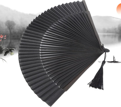 Hand Fans for Women Foldable, Black Folding Fan with Gift Box Silk Bamboo Frames Cosplay Party Props V1259-DP01-A-796