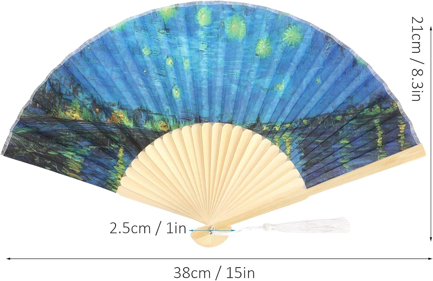 Foldable Hand Fan, 2PCS Held Silk Folding Fan Chinese Handheld with Frames Decorative Starry Night Pattern V1259-DP01-A-804