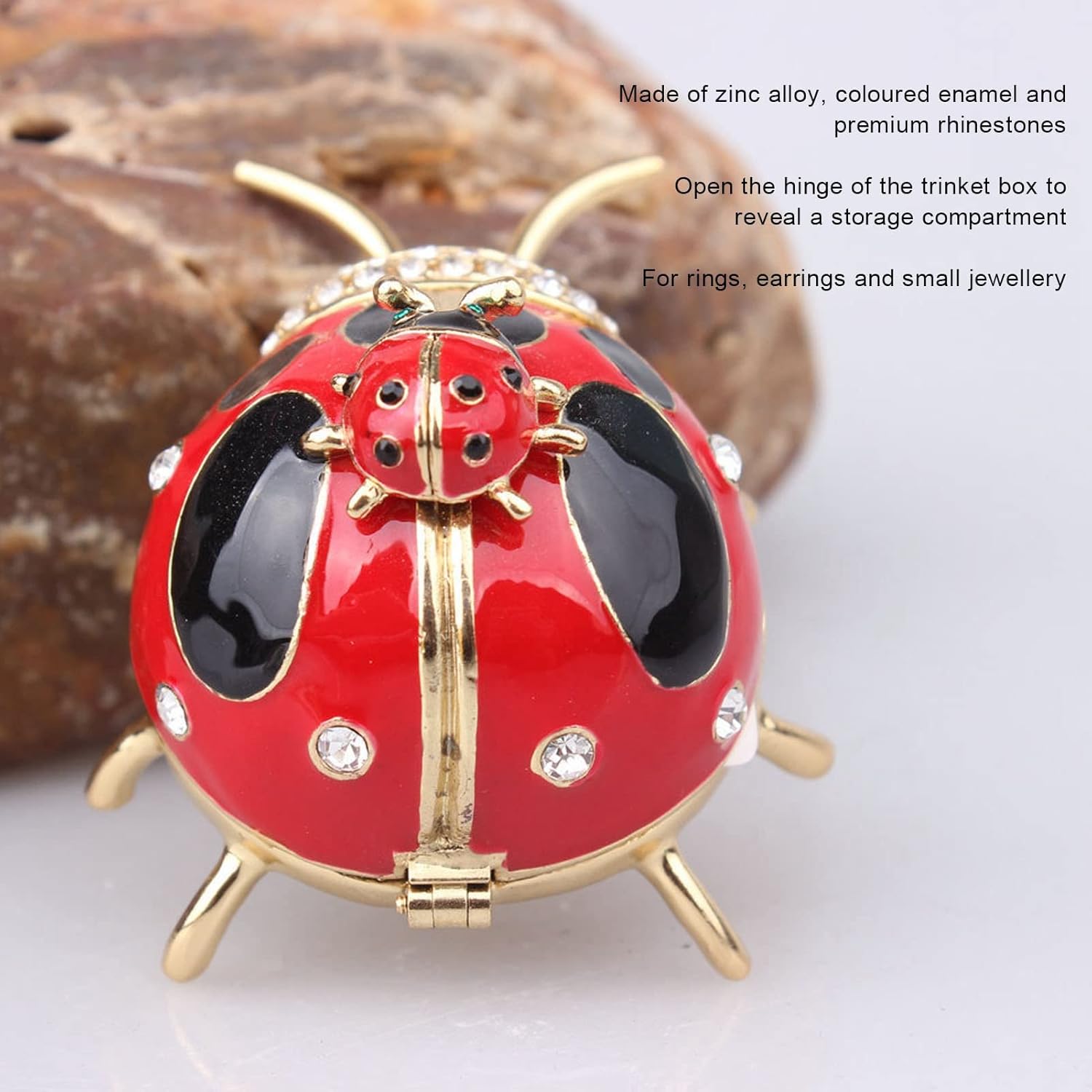 Ladybug Trinket Box, Small Enameled Hinged Box Decorative Jewelry with Rhinestones Delicate Gift Display V1259-DP01-A-809