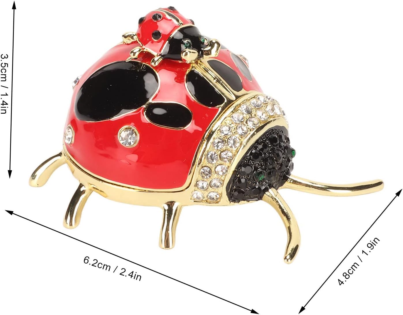 Ladybug Trinket Box, Small Enameled Hinged Box Decorative Jewelry with Rhinestones Delicate Gift Display V1259-DP01-A-809