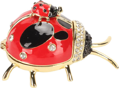 Ladybug Trinket Box, Small Enameled Hinged Box Decorative Jewelry with Rhinestones Delicate Gift Display V1259-DP01-A-809