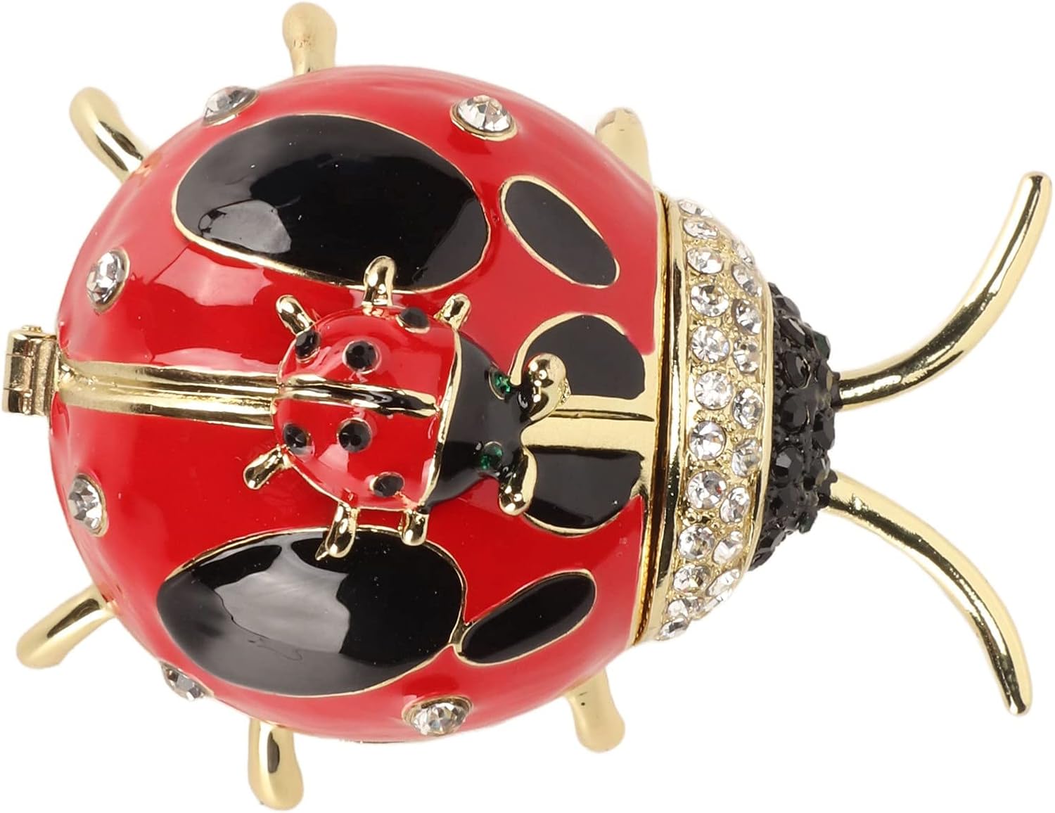 Ladybug Trinket Box, Small Enameled Hinged Box Decorative Jewelry with Rhinestones Delicate Gift Display V1259-DP01-A-809