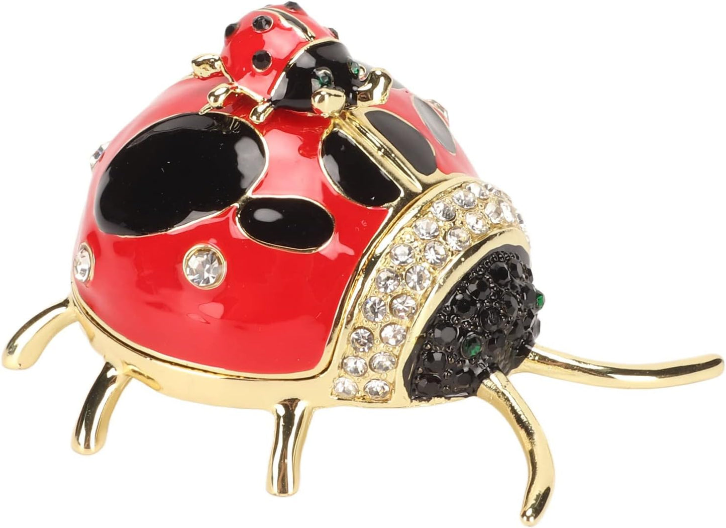Ladybug Trinket Box, Small Enameled Hinged Box Decorative Jewelry with Rhinestones Delicate Gift Display V1259-DP01-A-809