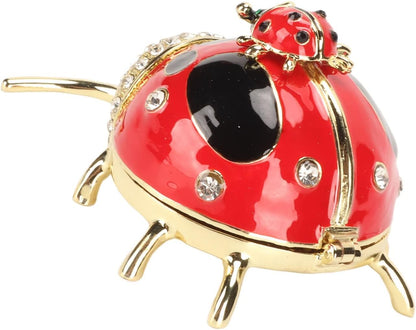 Ladybug Trinket Box, Small Enameled Hinged Box Decorative Jewelry with Rhinestones Delicate Gift Display V1259-DP01-A-809