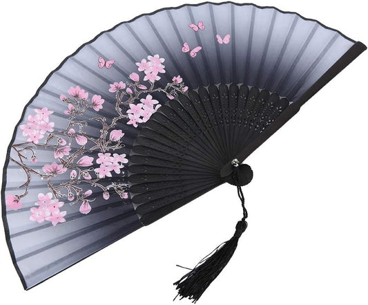Hand Held Folding Fans, Floral Fans Handheld Paper Fan with Tassel Vintage Hollowed Holding for Dance Props V1259-DP01-A-813