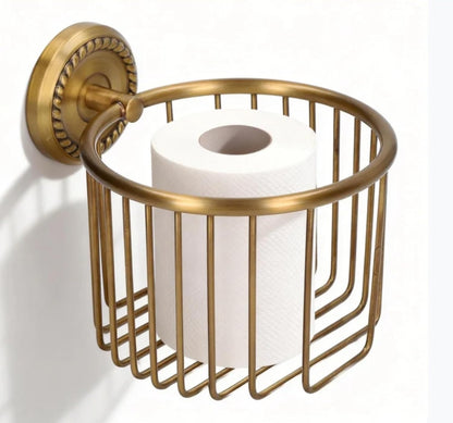 Brass Toilet Paper Holder, Wall Mounted Holder Vintage Bathroom Roll Basket Antique Tissue Storage for V1259-DP01-A-814