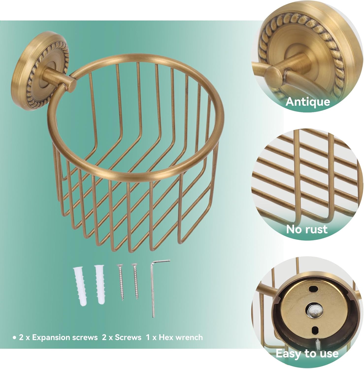 Brass Toilet Paper Holder, Wall Mounted Holder Vintage Bathroom Roll Basket Antique Tissue Storage for V1259-DP01-A-814