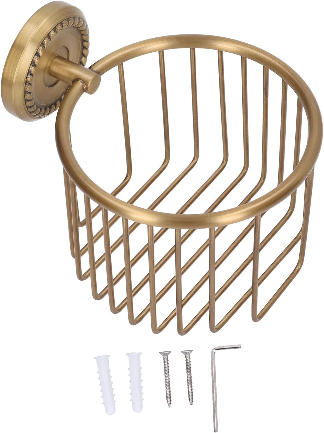 Brass Toilet Paper Holder, Wall Mounted Holder Vintage Bathroom Roll Basket Antique Tissue Storage for V1259-DP01-A-814