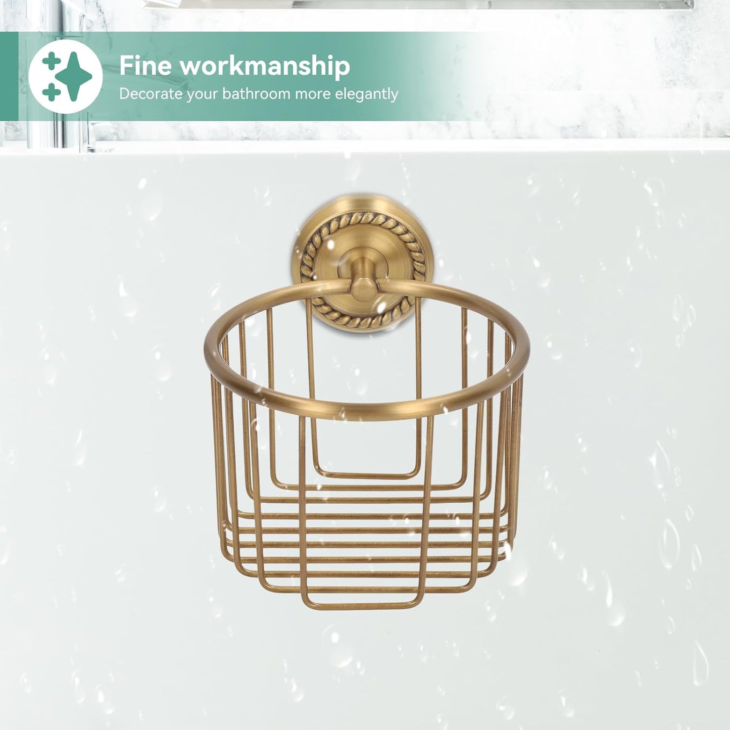 Brass Toilet Paper Holder, Wall Mounted Holder Vintage Bathroom Roll Basket Antique Tissue Storage for V1259-DP01-A-814