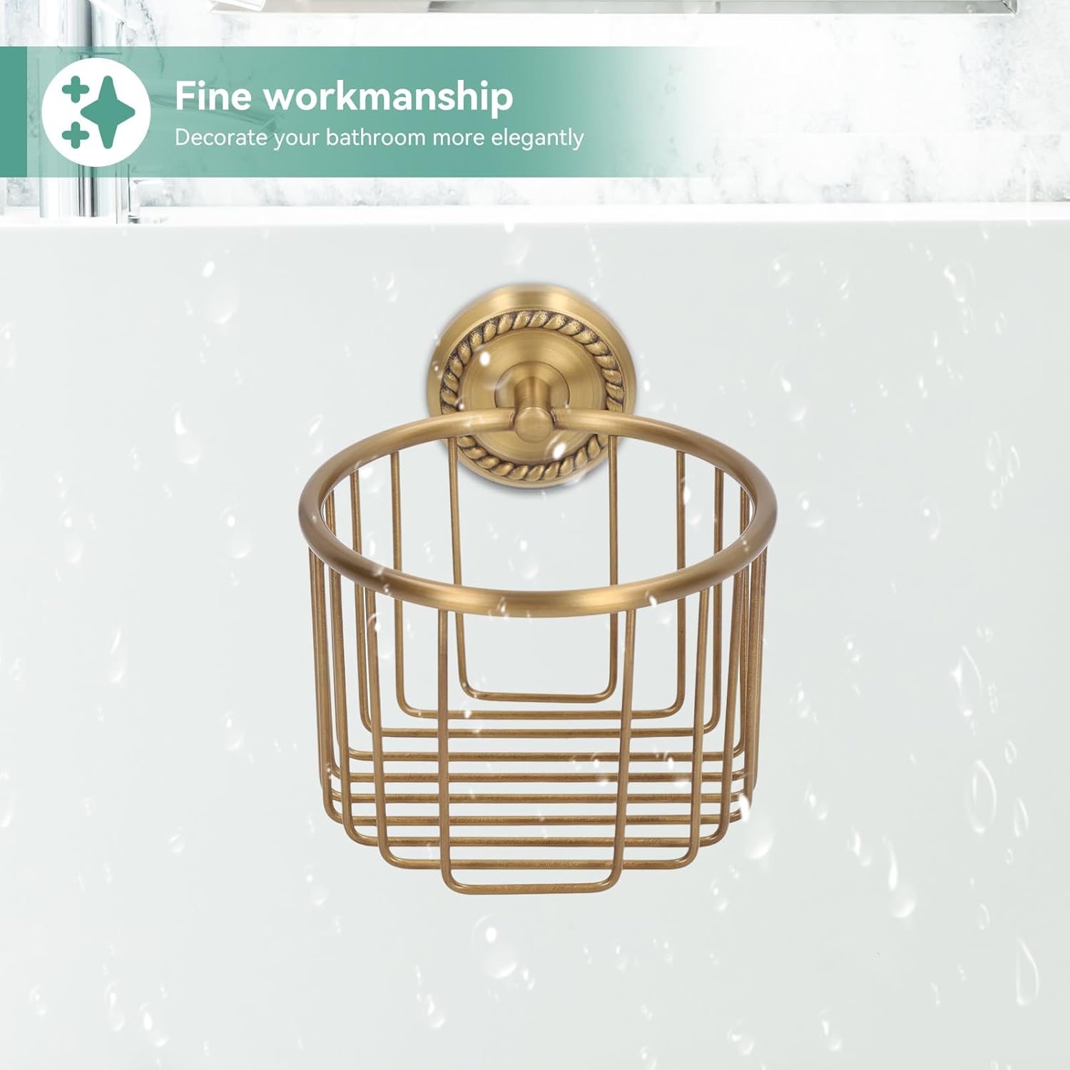 Brass Toilet Paper Holder, Wall Mounted Holder Vintage Bathroom Roll Basket Antique Tissue Storage for V1259-DP01-A-814