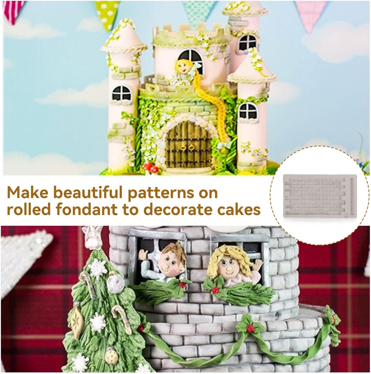 Fondant Impression Mat, Silicone Brick Wall Pattern Lace Mat Imprint Mold Sugarcraft Wedding Cake Decorating V1259-DP01-A-819