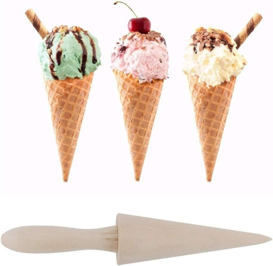 Ice Cream Cone Mold, Reusable Wooden Horn Mold 9.1in Waffle Roller Pizzelle for Kitchen Cooking and Baking V1259-DP01-A-827