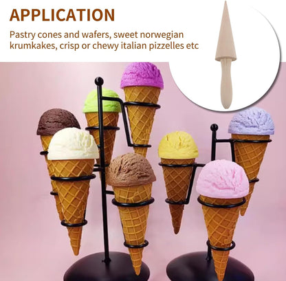 Ice Cream Cone Mold, Reusable Wooden Horn Mold 9.1in Waffle Roller Pizzelle for Kitchen Cooking and Baking V1259-DP01-A-827