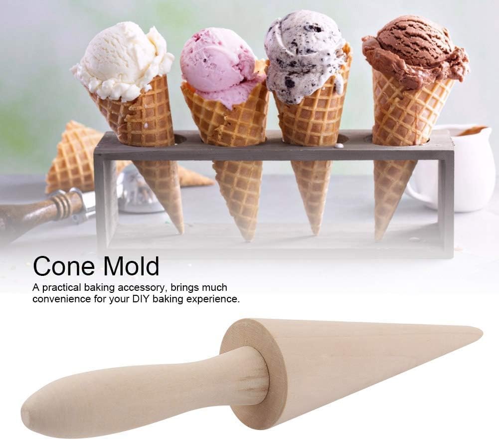 Ice Cream Cone Mold, Reusable Wooden Horn Mold 9.1in Waffle Roller Pizzelle for Kitchen Cooking and Baking V1259-DP01-A-827