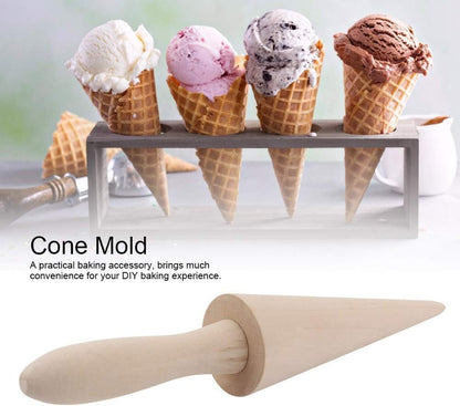 Ice Cream Cone Mold, Reusable Wooden Horn Mold 9.1in Waffle Roller Pizzelle for Kitchen Cooking and Baking V1259-DP01-A-827