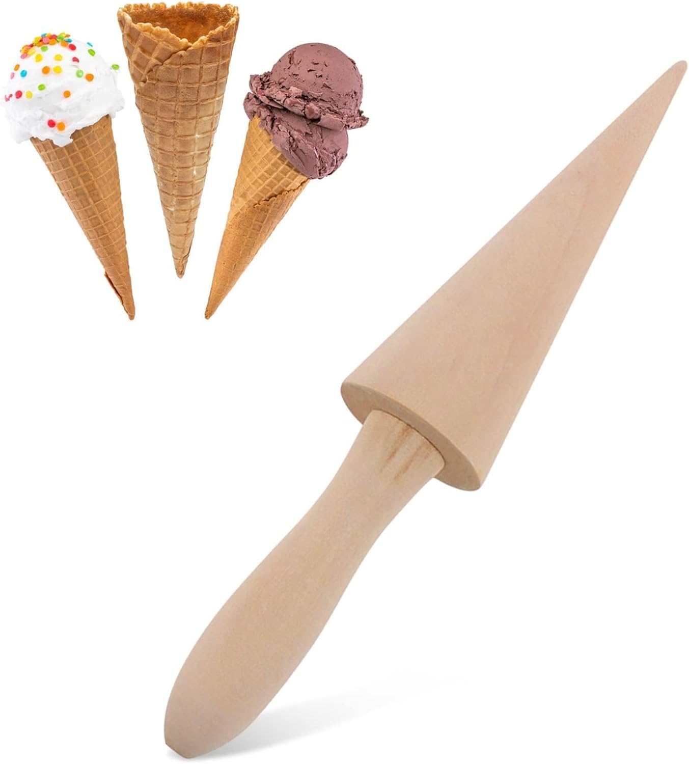 Ice Cream Cone Mold, Reusable Wooden Horn Mold 9.1in Waffle Roller Pizzelle for Kitchen Cooking and Baking V1259-DP01-A-827