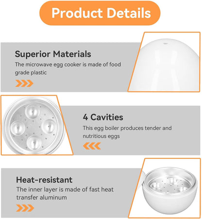 Microwave Egg Cooker, Hard Boiled 4 Capacity Boiler Steamer Poacher Microwavable with Lid for Cooking Kitchen V1259-DP01-A-829