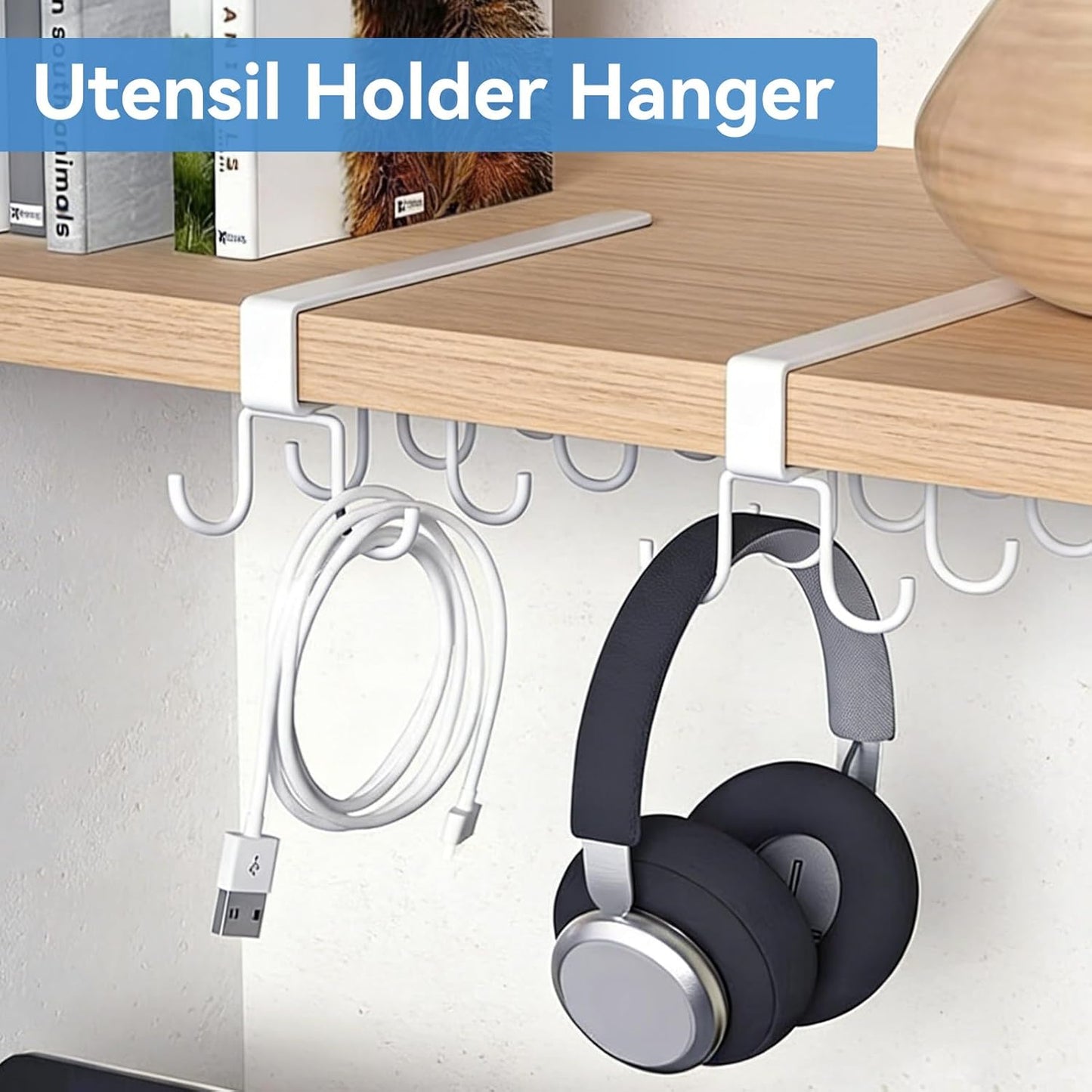 Mug Hooks Under Cabinet, Coffee Cup Cabinet No Drilling Hanger Hanging Cups Organizer for Kitchen Utensil V1259-DP01-A-841