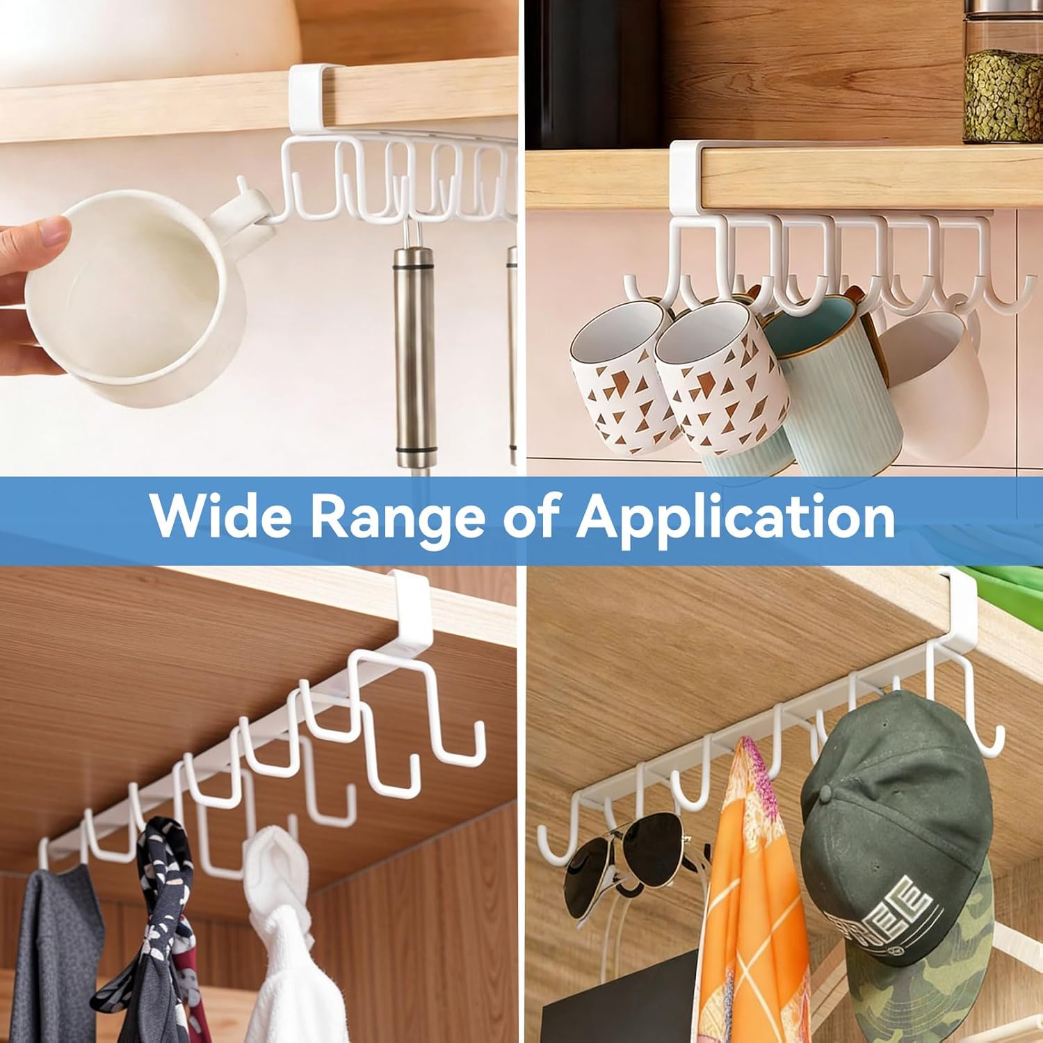Mug Hooks Under Cabinet, Coffee Cup Cabinet No Drilling Hanger Hanging Cups Organizer for Kitchen Utensil V1259-DP01-A-841