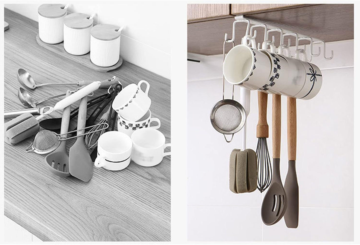 Mug Hooks Under Cabinet, Coffee Cup Cabinet No Drilling Hanger Hanging Cups Organizer for Kitchen Utensil V1259-DP01-A-841