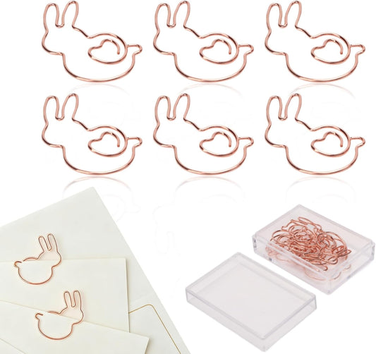 100PCS Rabbit Shape Paper Clips, Rose Gold Bunny Paperclips Decorative Clips Cute Animals Bookmark for Office V1259-DP01-A-842