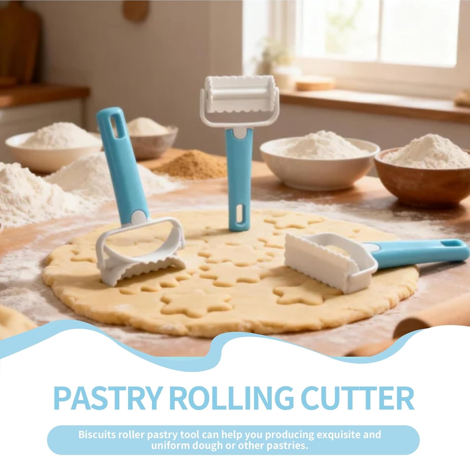 3PCS Pastry Rolling Cutter, Cookie Cutter Plastic Dough Blade Roller Round Fondant Slicer Baking Accessory V1259-DP01-A-844