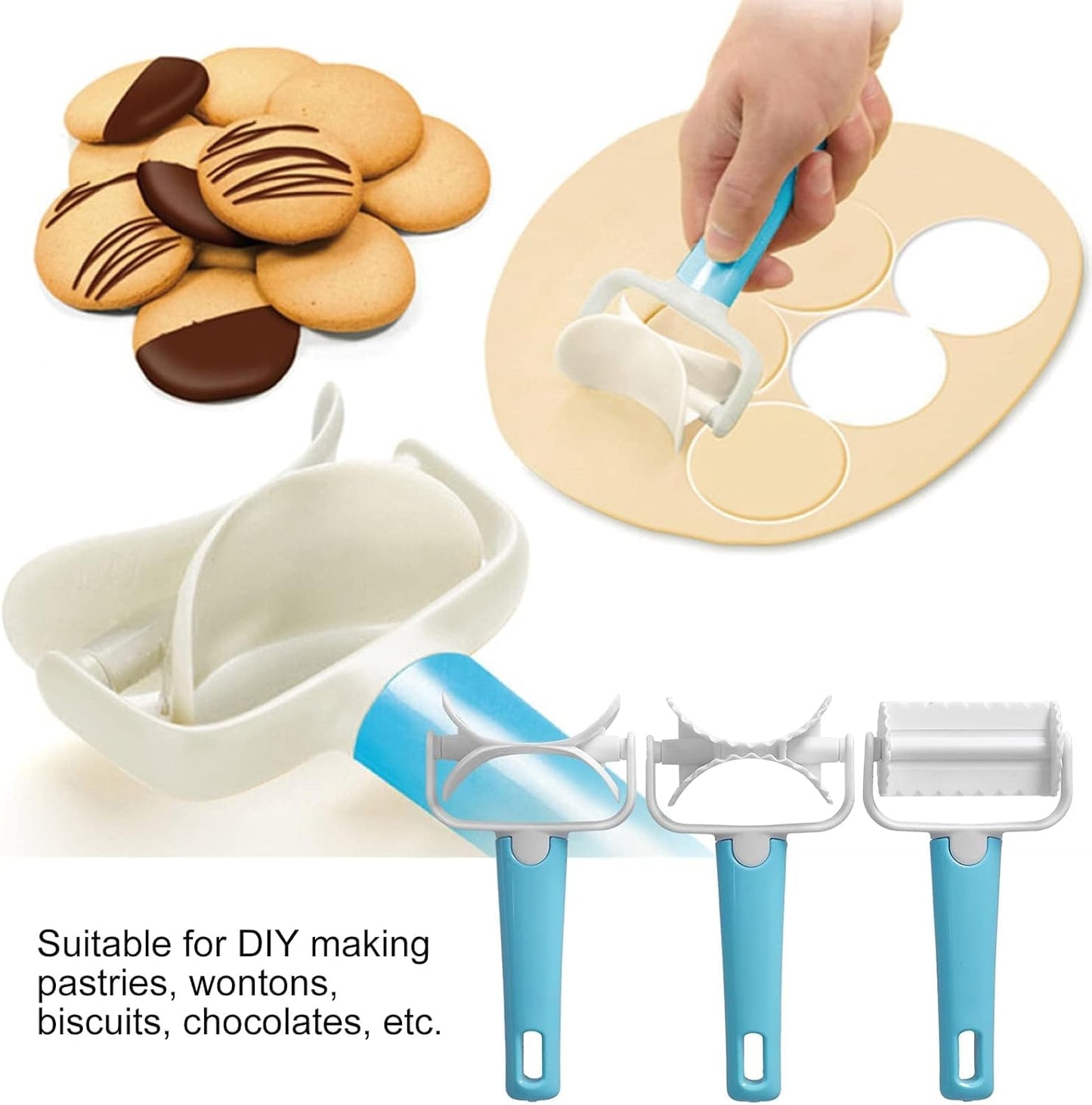 3PCS Pastry Rolling Cutter, Cookie Cutter Plastic Dough Blade Roller Round Fondant Slicer Baking Accessory V1259-DP01-A-844