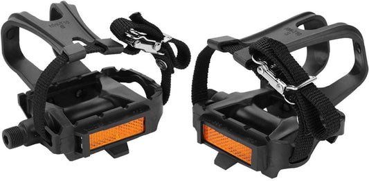 1 Pair Bike Pedals, Pedals with Toe Cages Road Bicycle Clip Adjustable Clips Straps for Wide Shoes Indoor V1259-DP01-A-847