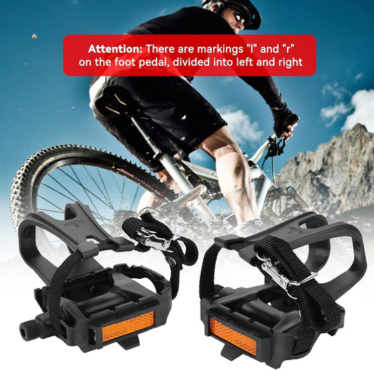 1 Pair Bike Pedals, Pedals with Toe Cages Road Bicycle Clip Adjustable Clips Straps for Wide Shoes Indoor V1259-DP01-A-847