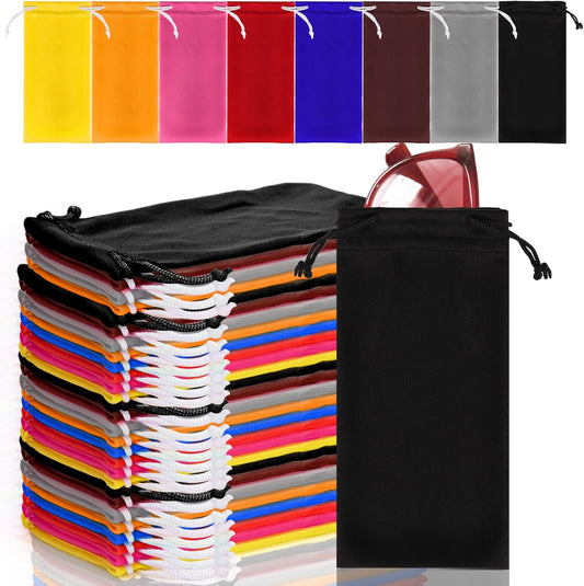 80 Packs Glasses Pouch, Microfiber Sunglasses Soft Case with Drawstring Closure, Gadgets, Black, Blue, Red, V1259-DP01-A-858