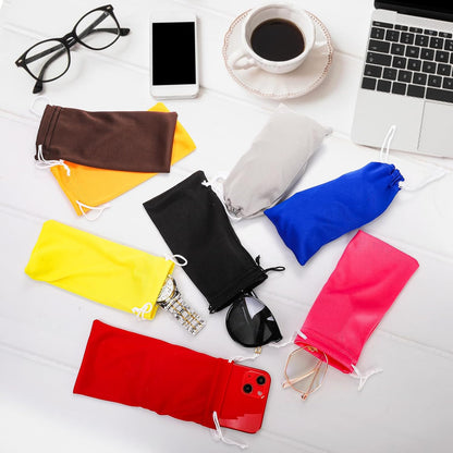 80 Packs Glasses Pouch, Microfiber Sunglasses Soft Case with Drawstring Closure, Gadgets, Black, Blue, Red, V1259-DP01-A-858