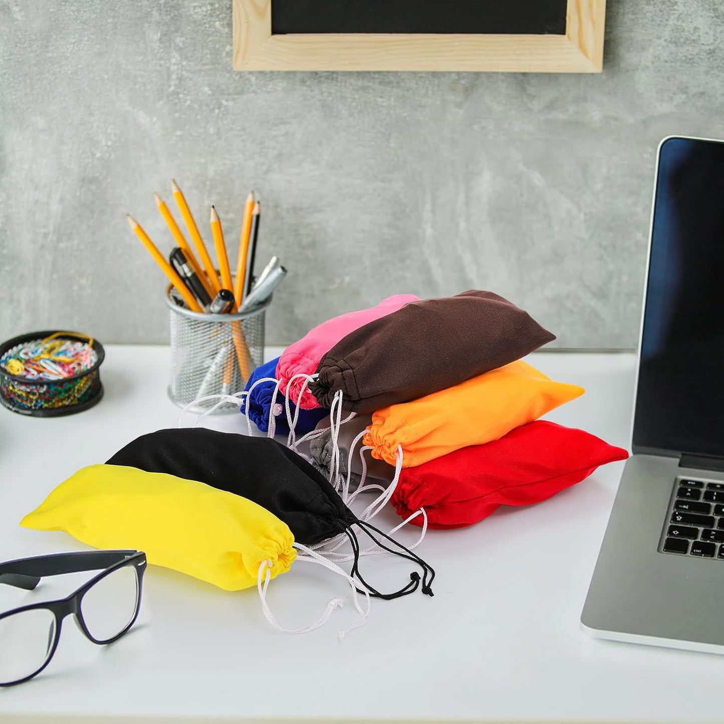 80 Packs Glasses Pouch, Microfiber Sunglasses Soft Case with Drawstring Closure, Gadgets, Black, Blue, Red, V1259-DP01-A-858