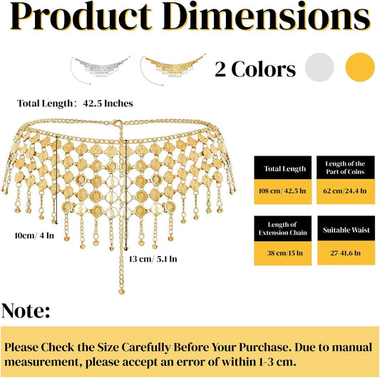 2 Pack Belly Dance Hip Scarf Belt, Dangling Coins Bellys Dancing Skirt, Dancer Bottoms Halloween Costume V1259-DP01-A-863
