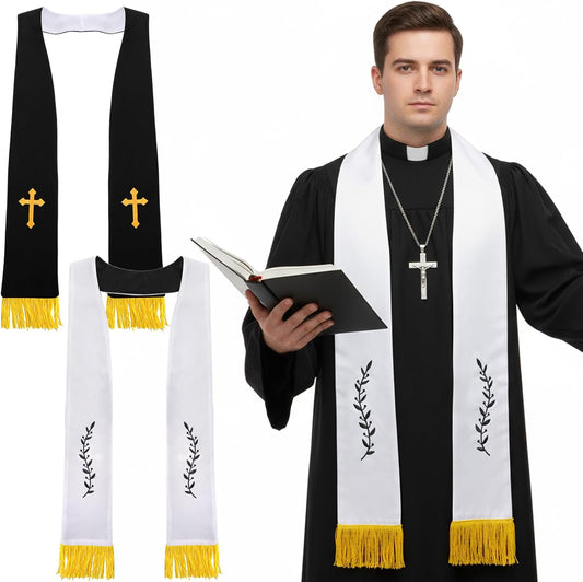 1 Pack Wedding Reversible Stole with Tassels, 75 Inch Clergy Mass Stoles Cross, White Embroidered Priest Sash V1259-DP01-A-865