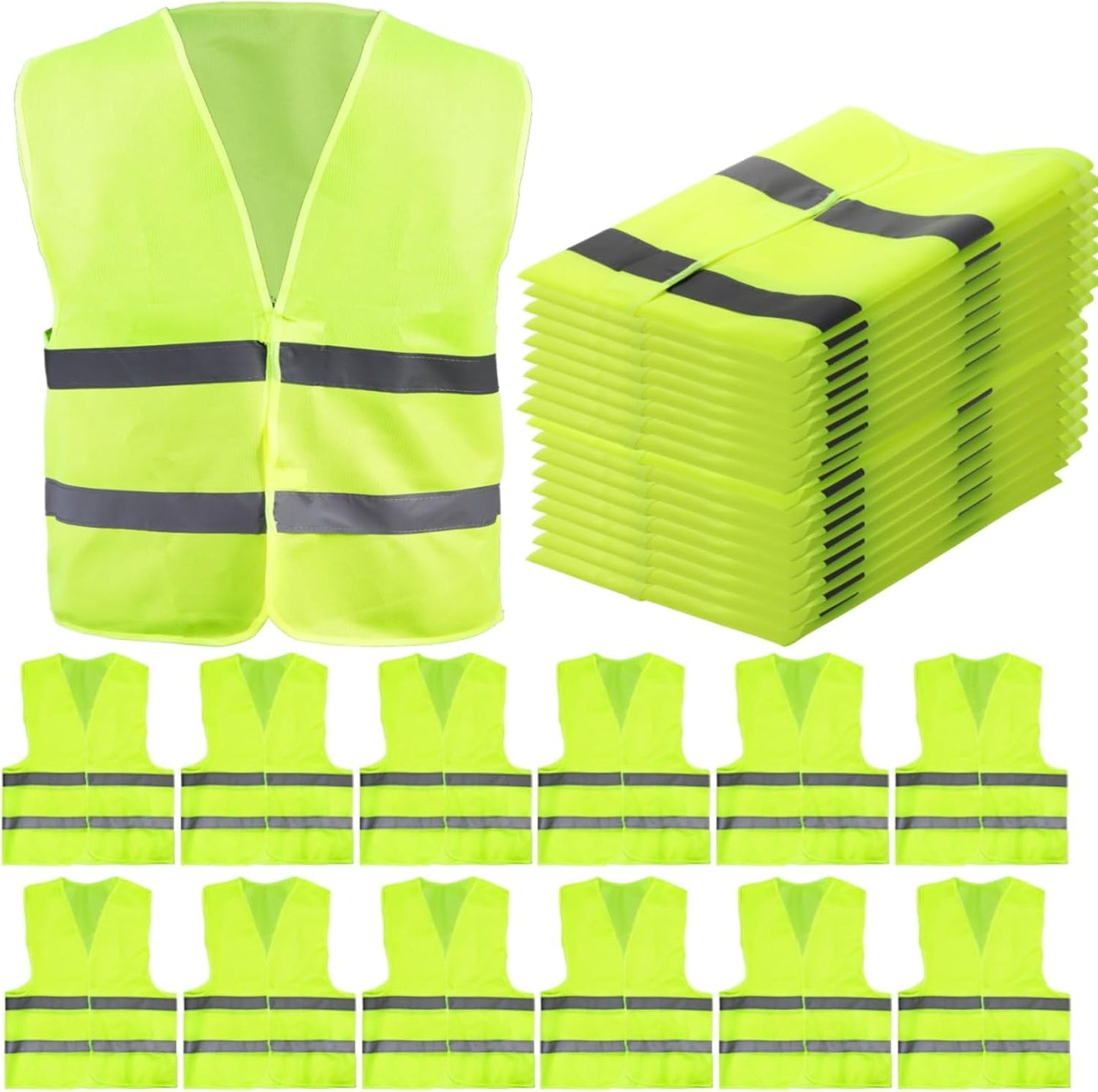 12 Pack High Visibility Safety Vests, Mesh Security Vest with 2 Reflective Silver Strips, Construction Work V1259-DP01-A-871