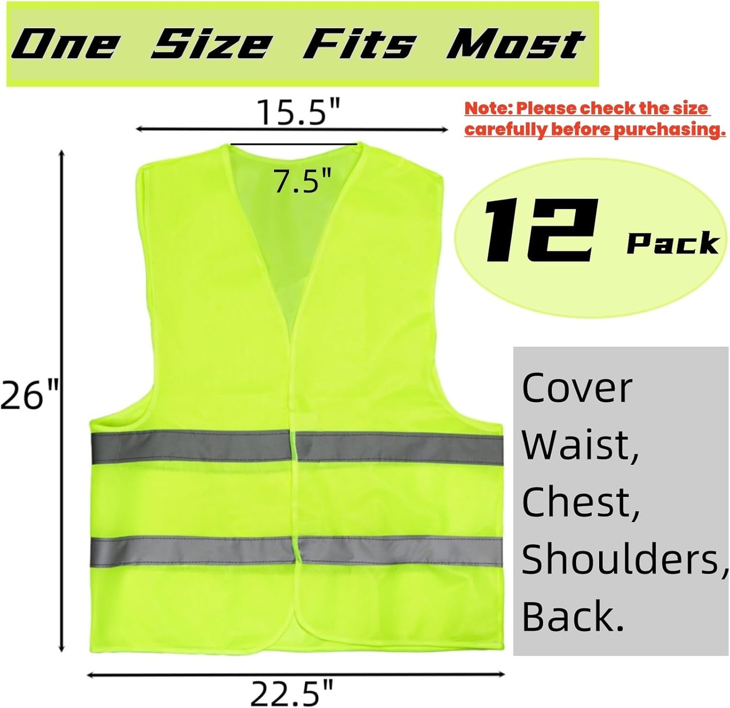 12 Pack High Visibility Safety Vests, Mesh Security Vest with 2 Reflective Silver Strips, Construction Work V1259-DP01-A-871