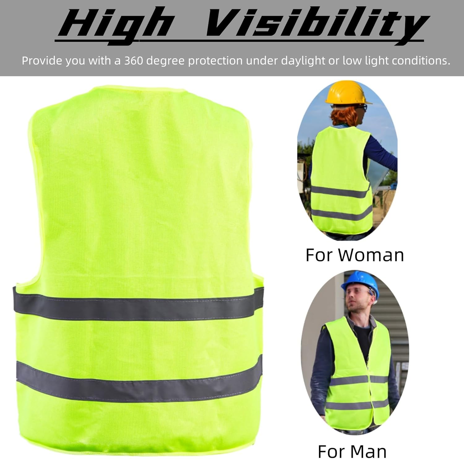 12 Pack High Visibility Safety Vests, Mesh Security Vest with 2 Reflective Silver Strips, Construction Work V1259-DP01-A-871