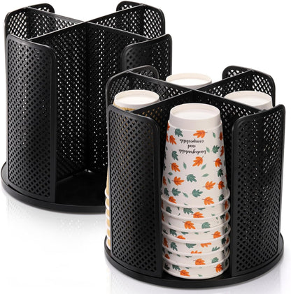 2 Pack Coffee Cup Dispenser, Rotatable 4 Compartment and Lid Holder, Plastic Paper Storage Organizer for V1259-DP01-A-891