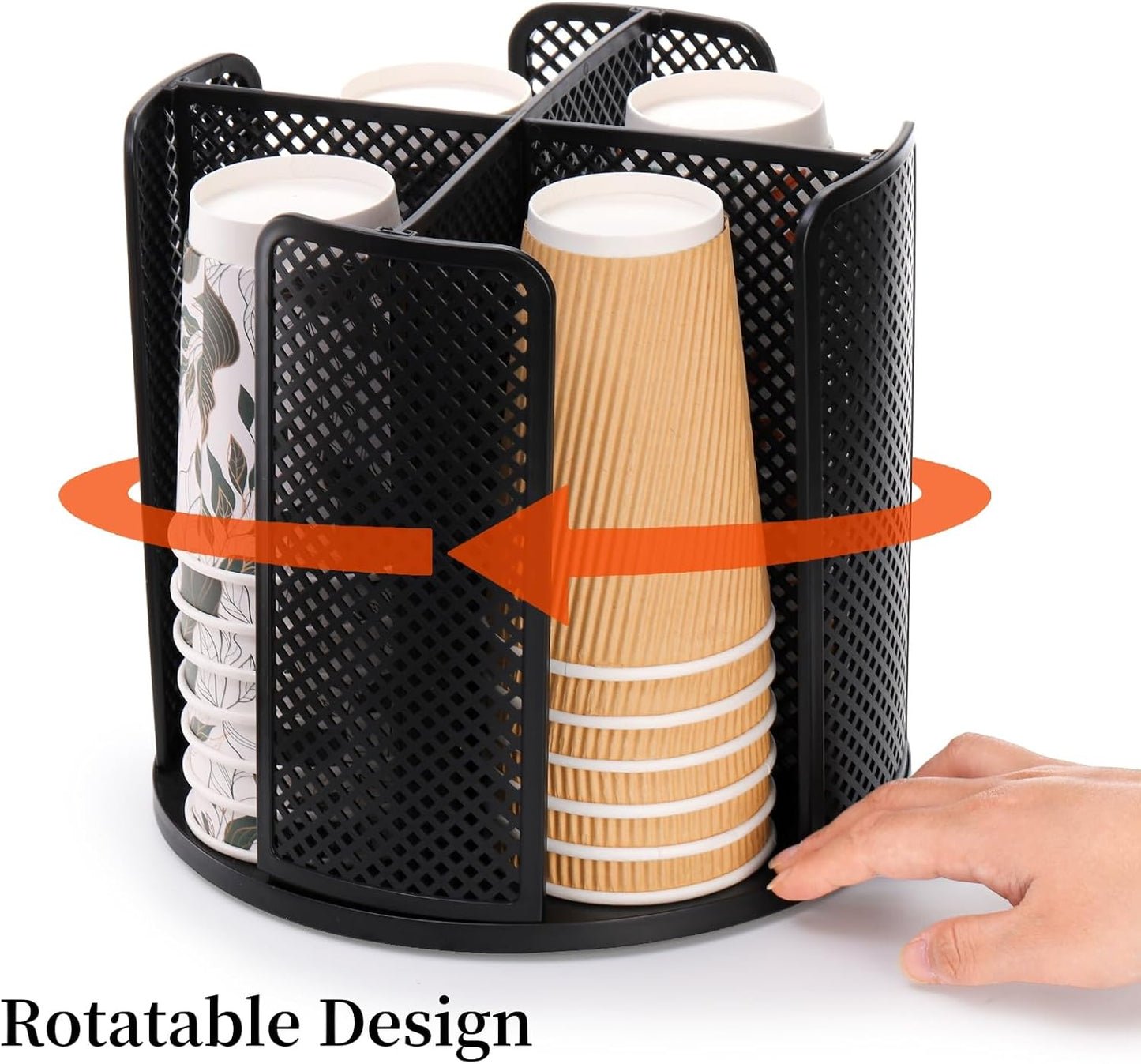 2 Pack Coffee Cup Dispenser, Rotatable 4 Compartment and Lid Holder, Plastic Paper Storage Organizer for V1259-DP01-A-891