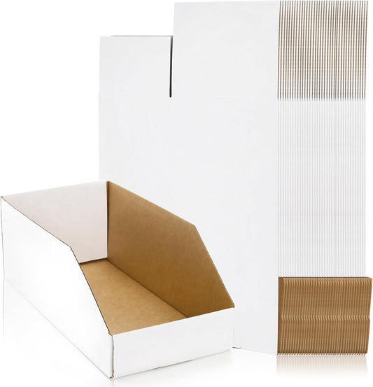 35 Pack Cardboard Storage Bins, 12" x 6" 4.5" Corrugated Open Top Box, White Pantry Shelf Organizer Bins for V1259-DP01-A-912