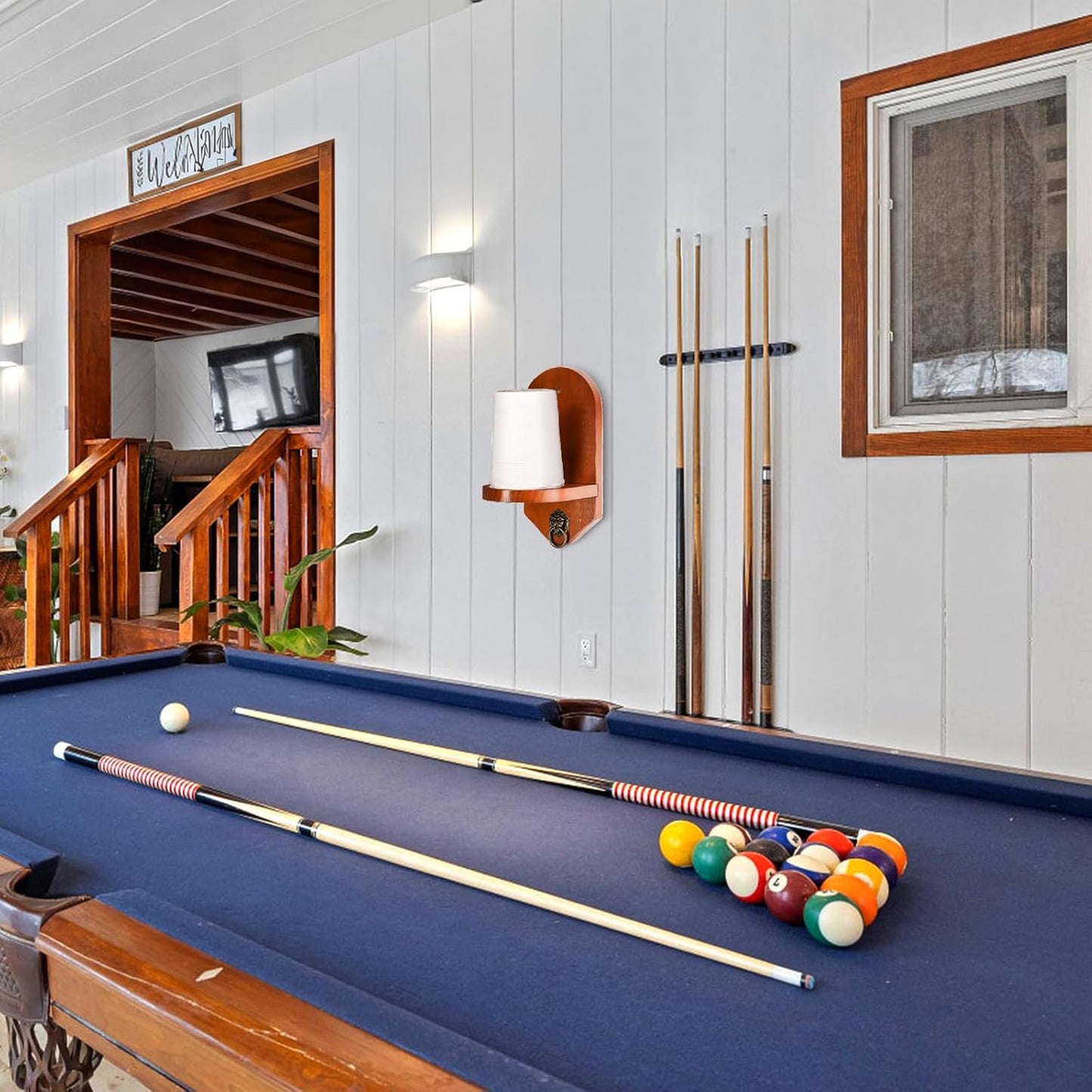 Wall Mounted Cone Chalk Holder, Solid Wood Pool Hand Billiards Table Holder with Beveled Edge and Hardware, V1259-DP01-A-913
