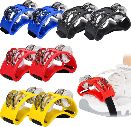 8 Packs Foot Tambourine for Adult, Drums with Elastic Strap, Percussion Shakers Steel Jingle Bells, Musical V1259-DP01-A-918