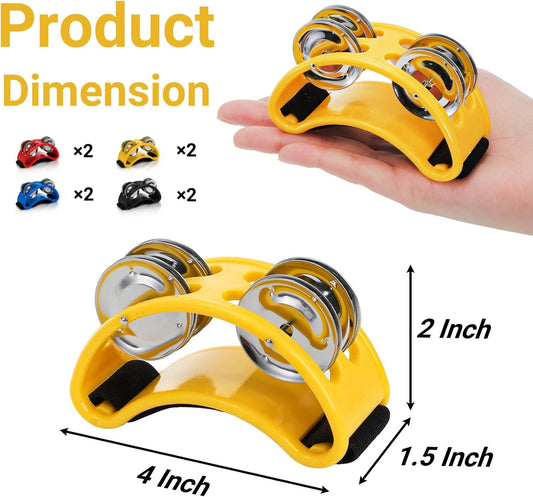 8 Packs Foot Tambourine for Adult, Drums with Elastic Strap, Percussion Shakers Steel Jingle Bells, Musical V1259-DP01-A-918